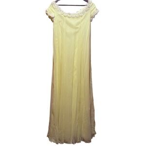 Vintage Sylvia Ann Yellow Chiffon Maxi Dress Daisy Lace Retro 70s Flowerchild 8